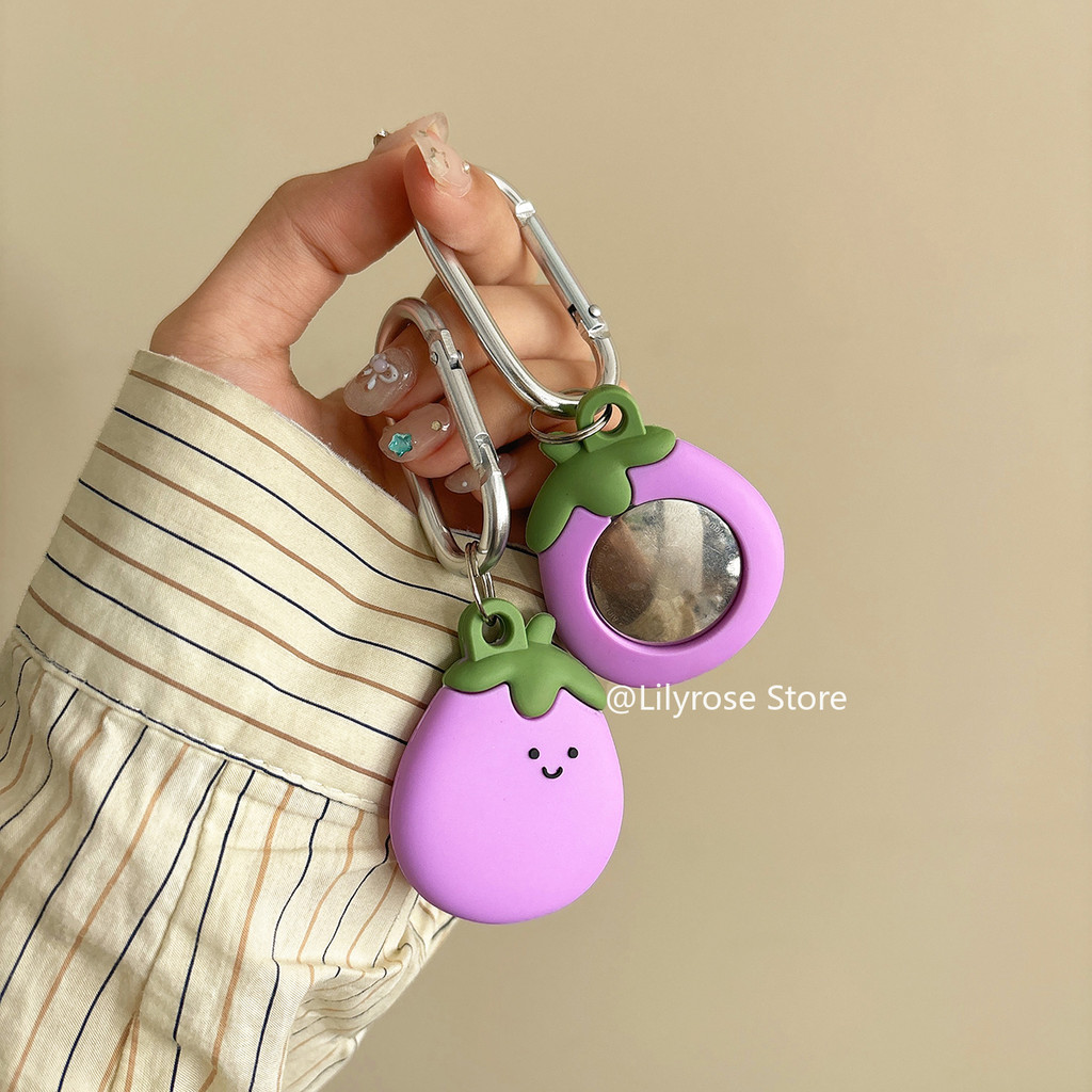 เคสสําหรับซิลิโคน AirTagพร้อมแหวน Apple GPS Protector Hook พวงกุญแจ Anti-Loss Anti-Fall น่ารักการ์ตูนมะเขือยาวสีม่วง