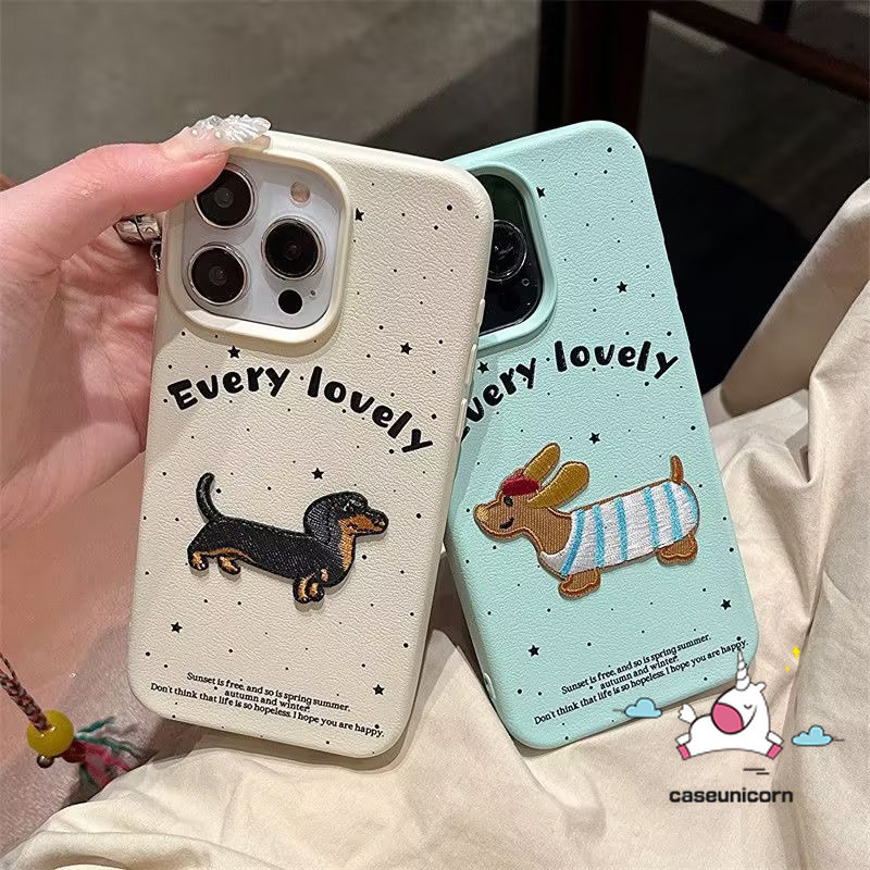 Simple Retro น่ารัก Dachshund สุนัขปลอกสําหรับ IPhone 16 14 12 13 15 11 Pro Max XR 14 16 15 Plus X XS Max การ์ตูนสร้างสรรค์ตลกลูกสุนัขหรูหราหนังผิวรู้สึกปก
