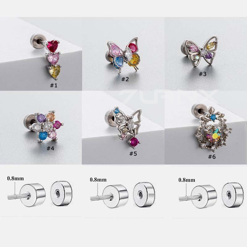 1 ชิ ้ นผีเสื ้ อดอกไม ้ รูปหัวใจสแตนเลสสกรูบอลกระดูกอ ่ อนต ่ างหูสตั ๊ ด Helix Pinna เจาะ 20Gauge