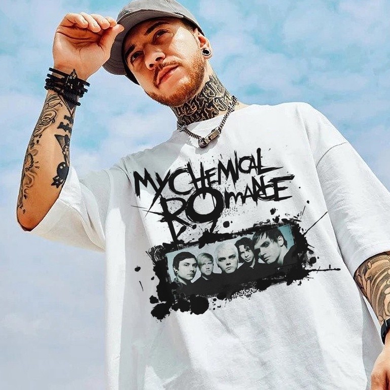 ใหม่ Emo Punk T shirt band White Oversized shirt Unisec cal Tees tops for men women_08