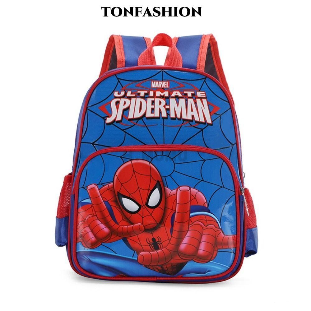 Tonfashion กระเป๋าเป้สะพายหลัง ผ้าไนล่อน ระบายอากาศ ลายการ์ตูนสไปเดอร์แมนน่ารัก ปรับได้ สีแดง สีฟ้า สําหรับเด็ก