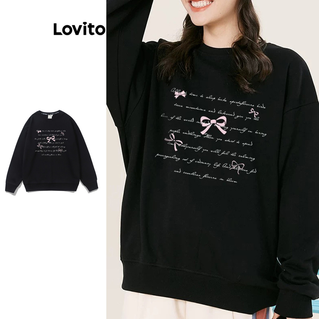 Lovito เสื้อสเวตเตอร์โบว์ธรรมดาสำหรับผู้หญิง LNA77490