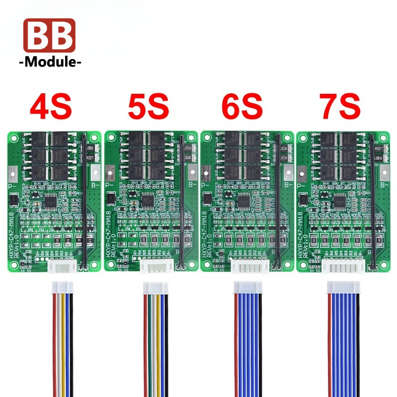 4s/5s/6s/7s BMS 16.8V 21V 20A 18650 Li-ion Lmo Ternary แบตเตอรี่ลิเธียม Charger Protection Board Balance และอุณหภูมิป้องกัน