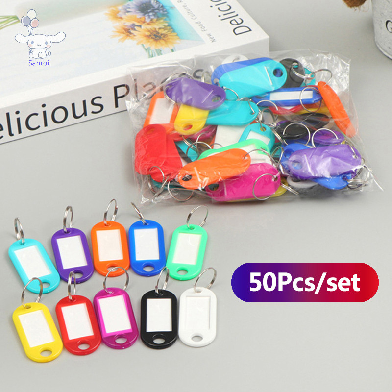 [San] 50 ชิ้นพวงกุญแจสีสันสดใสแท็กกุญแจป้ายชื่อ ID TEL หมายเลขป้ายเครื่องหมาย Baggage Tag POP