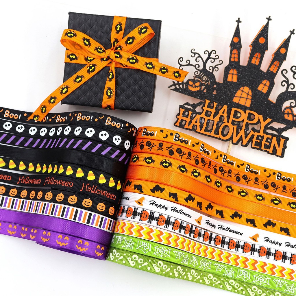 5 หลา 10 มม.ริบบิ้นฮาโลวีนปาร์ตี้ตกแต่งฉากโบว์ Headpiece วัสดุตัวอักษรภาษาอังกฤษสีทึบริบบิ้น
