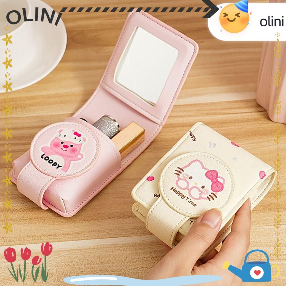 Olini กระเป๋าลิปสติก, PU หนัง Loopy/Kitty/Pochacco/Winnie ลิปสติกฝาครอบป้องกัน, Mini พร้อมกระจกการ์ตูนลิปสติกกระเป๋า