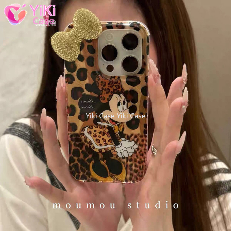 SAMSUNG เพชรbowknot Minnie Leopard Lustreซับเคสโทรศัพท์สําหรับSamsung Galaxy S22 S23 S24 Ultra S21 Plus S20 FE A30S A51 A31