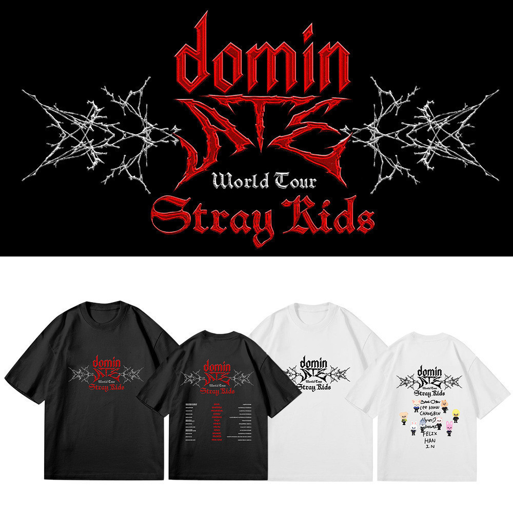 เสื้อยืดผ้าฝ้าย 2023 ใหม่ Kpop Stray Kids ATE World Tour รอบคอผ้าฝ้าย T แขนสั้น Cal Hip Hop Top Man/ผู้หญิงเสื้อคู่