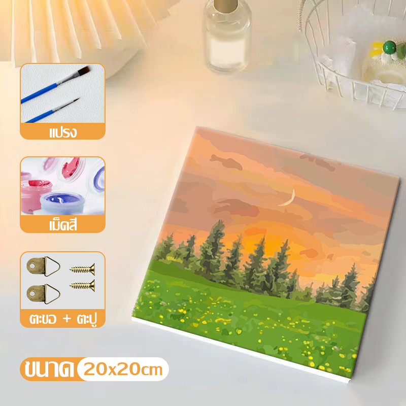 [มีเฟรม]20*20 ซม ระบายสีตามตัวเลข ภาพวาดตกแต่งอะคริลิก ของเล่นวาดภาพ ของขวัญเด็ก กระตุ้นจินตนาการ ส่งมอบทันที!!!