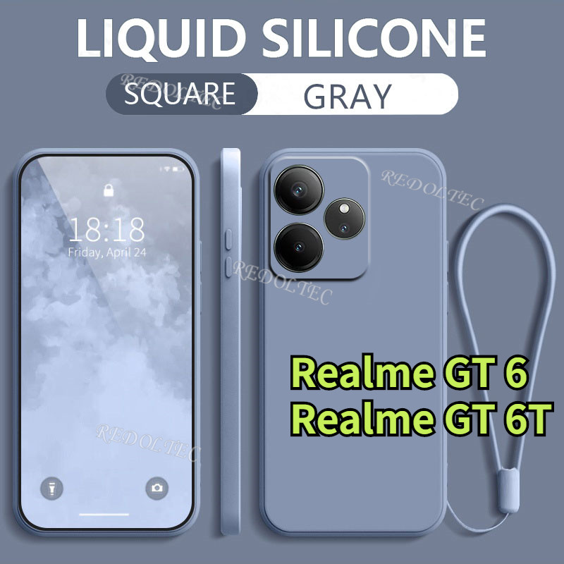 ปลอกrealme GT 6 6T Matte Soft Caseพร้อมเชือกเส้นเล็กRealme GT6 T GT 6 T RealmeGT6 สายรัดข้อมือซิลิโคนฝาครอบโทรศัพท์พร้อมสายรัดเชือกแขวน