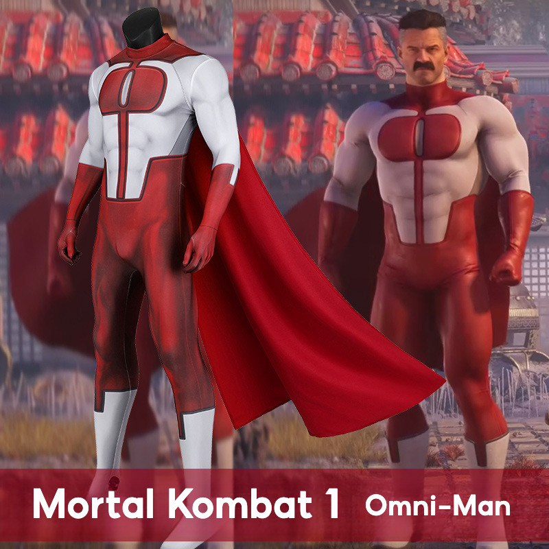 Mortal Kombat อะนิเมะเกมเครื่องแต่งกาย: Omni-Man's tights jumpsuit และเสื้อคลุมสีแดง