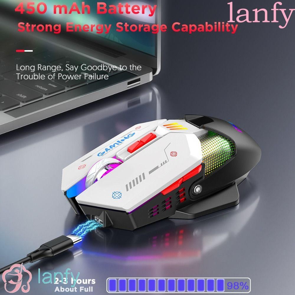 Lanfy เมาส์สําหรับเล่นเกมสองโหมด, ไร้สายแบบมีสายความเร็วเต็มเมาส์ไร้สาย 2.4GHz, Ergonomic ABS เซ็นเซ