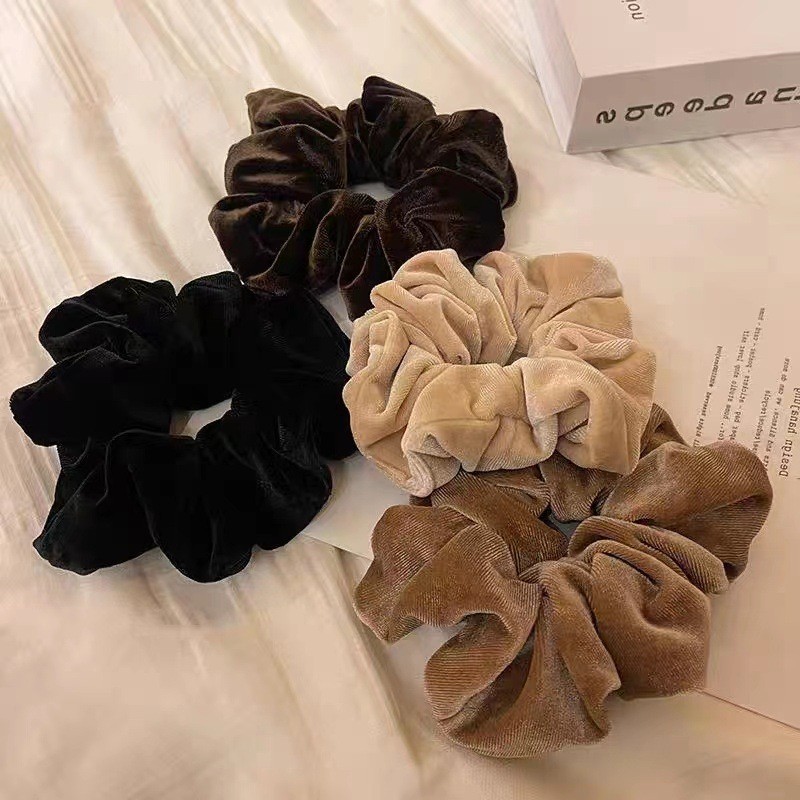 เกาหลีฤดูใบไม้ร่วงฤดูหนาว Elegant Velvet Elastic Hair Band แฟชั่นสีน้ําตาลขนาดใหญ่ Scrunchies อุปกรณ์เสริมผมสําหรับผู้หญิงและหญิง