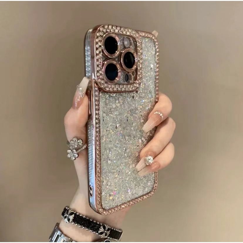 พรีเมี่ยมชุบเพชรglitter Dropกาวนุ่มเคสโทรศัพท์สําหรับiPhone 15 14 Pro Max 13 12 11 Pro Maxปลอกกันกระแทกกล้องเลนส์ป้องกันซิลิโคนปกหลังIPhone