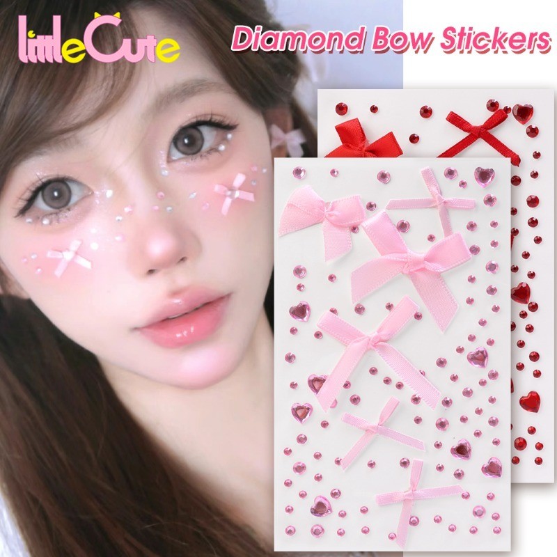 3d Rhinestones ริบบิ้นโบว์สติกเกอร์ - DIY Stage Face แต่งหน้า Patch - มีกาวในตัว กันน้ํา ชั่วคราว - Body Art Decals - สําหรับเทศกาลแต่งหน้า, Party - เพชร Tattoo Patch