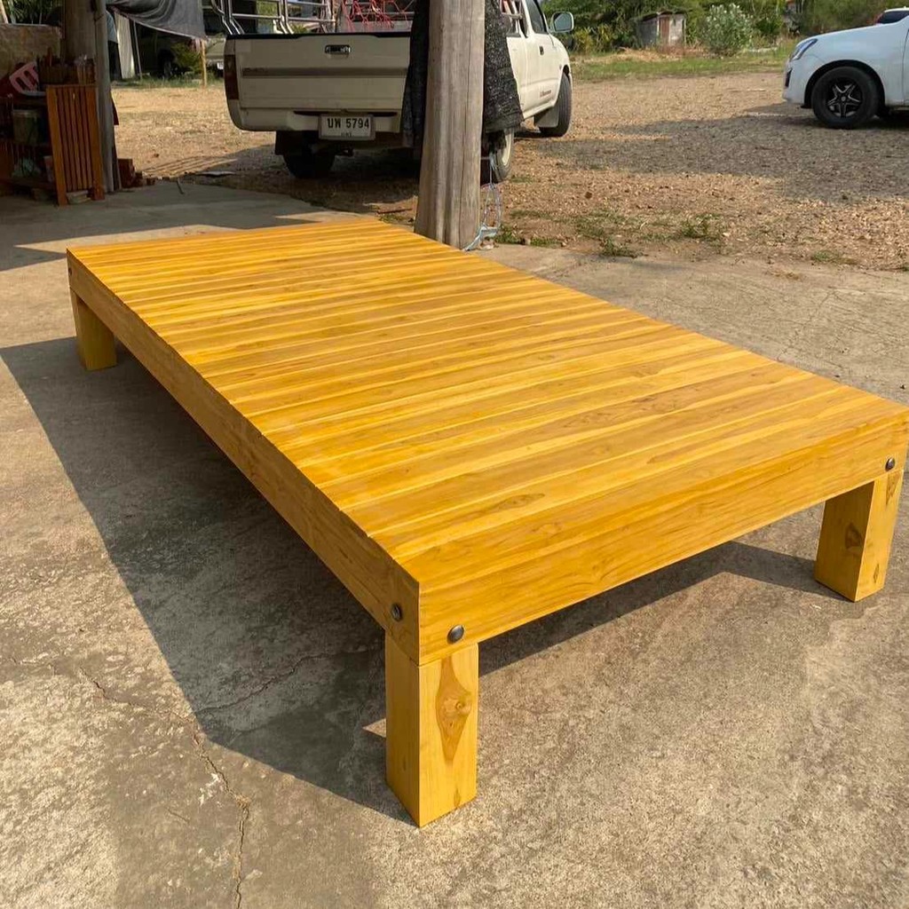 SUKP เตียงไม้สัก3.5ฟุต สีมูจิ รุ่นหัวเรียบตรงทรงโมเดิร์น 107x200x45ซม. SUKP-622