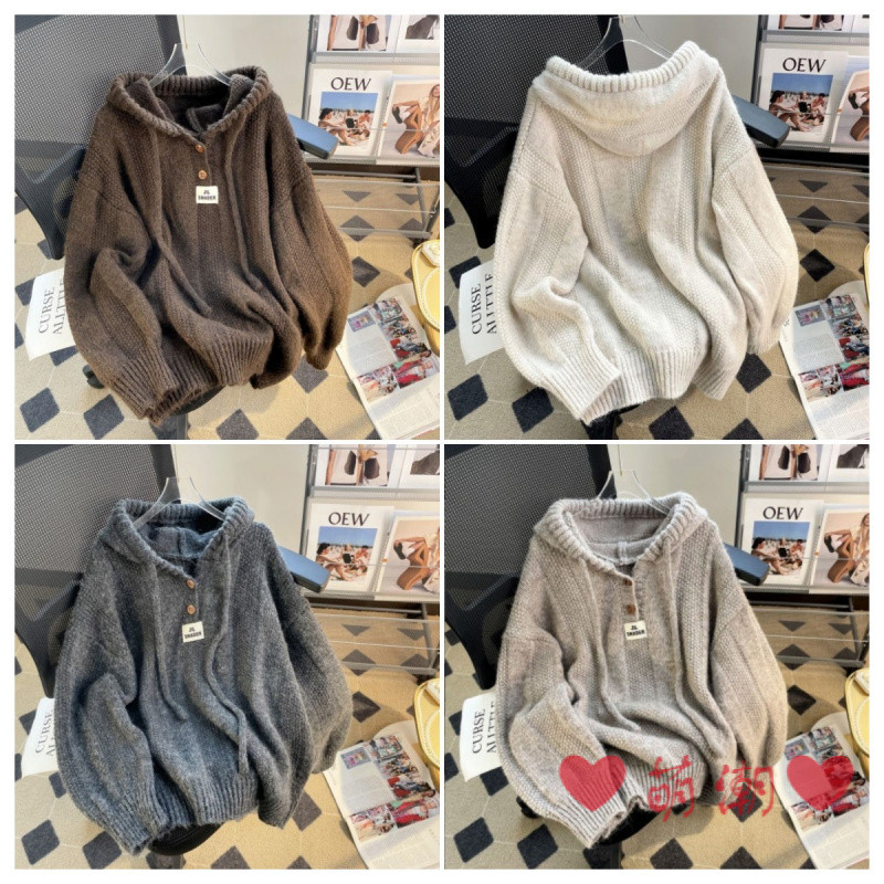 มีฮู้ดเสื้อแขนยาวถักแจ๊กเก็ตเวอร์ชั่นเกาหลีหลวมสไตล์ขี้เกียจเสื้อกันหนาวมีฮู้ดผู้หญิงฤดูใบไม้ร่วงฤดูหนาว2024นุ่มข้าวเหนียวหนา เชือกรูด ด้านบนออก