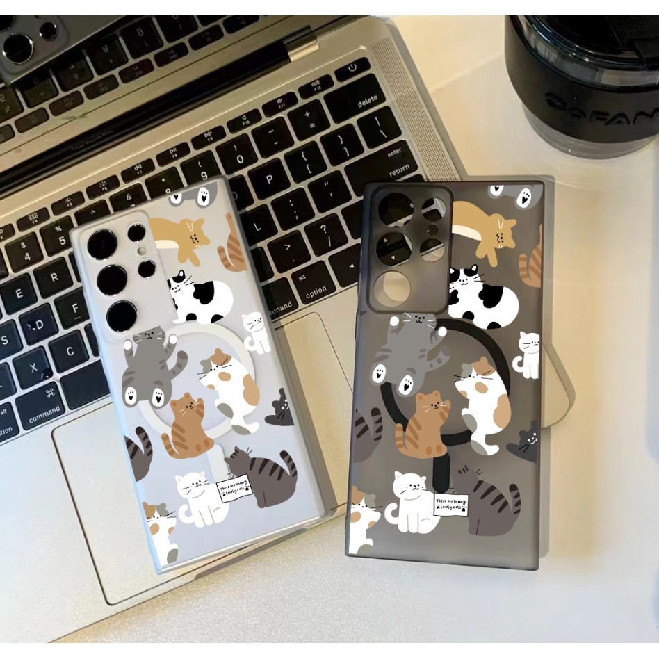 Pastoral cat รูปแบบสําหรับ Samsung s22 s22plus ultra Case Girly S23 S23Plus s23fe s24 s24plus s24ultra กระเป๋าสตางค์ปกหลัง