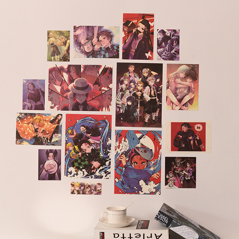 Demon Slayer ins สติ๊กเกอร์ติดผนังสไตล์ย้อนยุคตกแต่งผนังห้องสติ๊กเกอร์พื้นหลังห้องนอนสติ๊กเกอร์ติดผนังภาพ