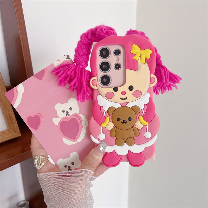 3D กันกระแทก สําหรับ Samsung Galaxy A55 A54 A35 A34 A16 A15 A25 A24 A23 4G A73 A53 A33 A12 A42 A22 A32 5G เคสมือถือ Soft TPU Case เคสป้องกัน Cute Cartoon Plait Girl Bear Cover เคสกันกระแทก เคสซิลิโคน เคสป้องกันสามมิติ