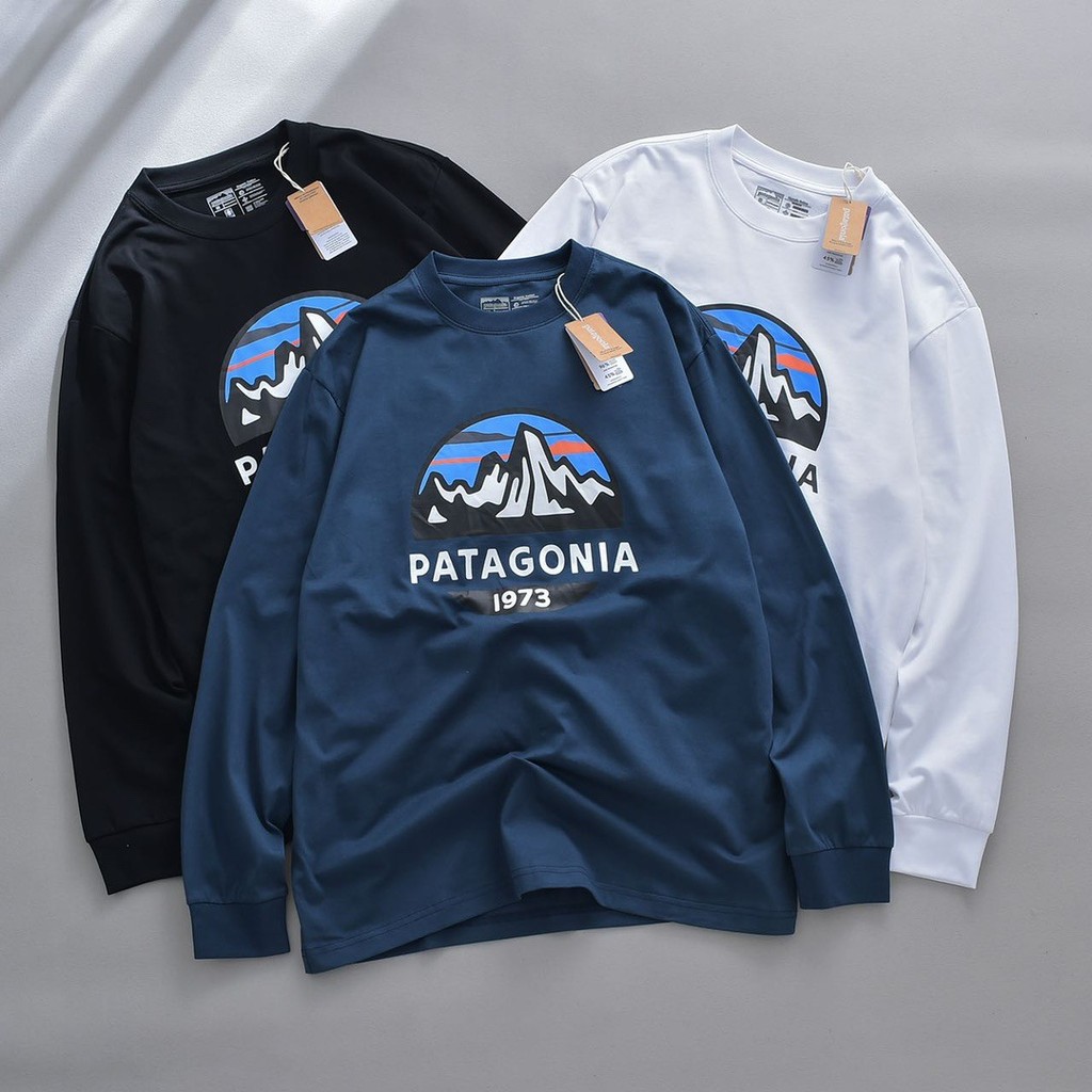 Patagonia1973เสื้อยืดแขนยาวตัวอักษรภูเขาหิมะ