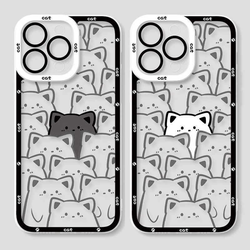 น่ารักการ์ตูนแมวรูปแบบสําหรับ Xiaomi POCO X6 F5 X5 X4 X3 M6 F6 Pro F3 Mi 11 Lite 5G NE Mi 14 13T 13 12T 11T 12 10T Pro ลูกแมวคู่นุ่มโปร่งใส