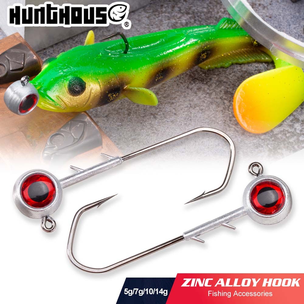 Hunthouse สังกะสีอัลลอยด์ตะขอตกปลาตาสีแดง 5g/7g/10g/14g Crank Jig Head Jigging สําหรับ Soft Lure อุปกรณ์ตกปลา Tackle