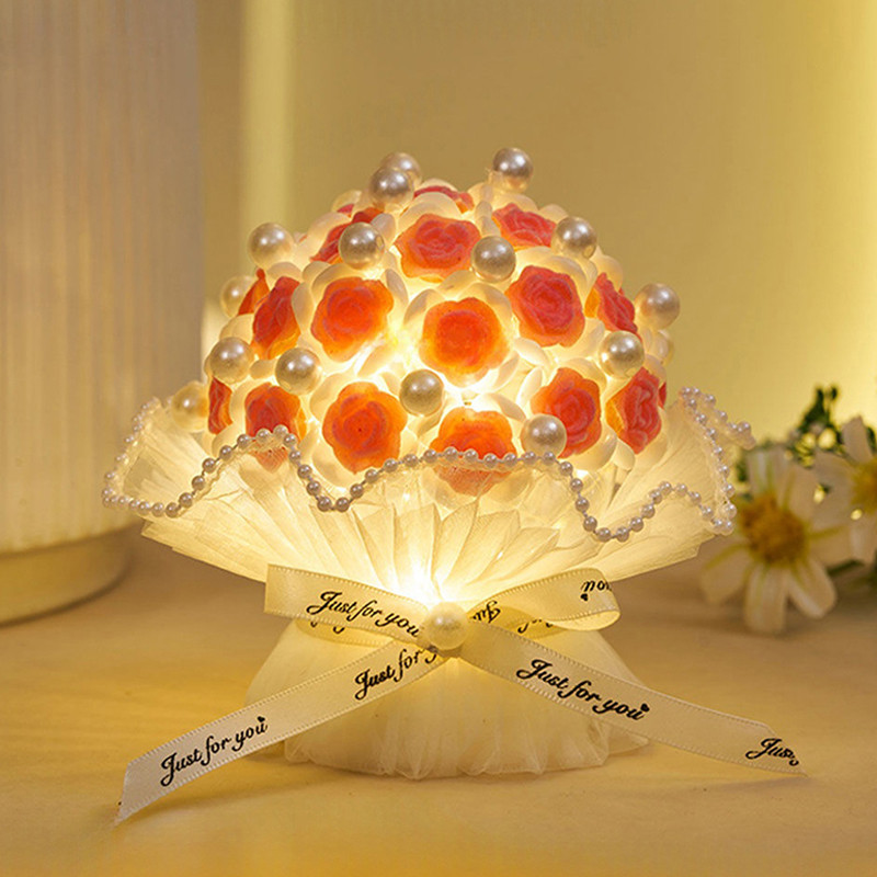 Ins Rose ดอกไม้ Handmade Bouquet Light DIY วัสดุแพ็คของขวัญสร้างสรรค์แฟน Photo Props ของขวัญวันเกิดแม่