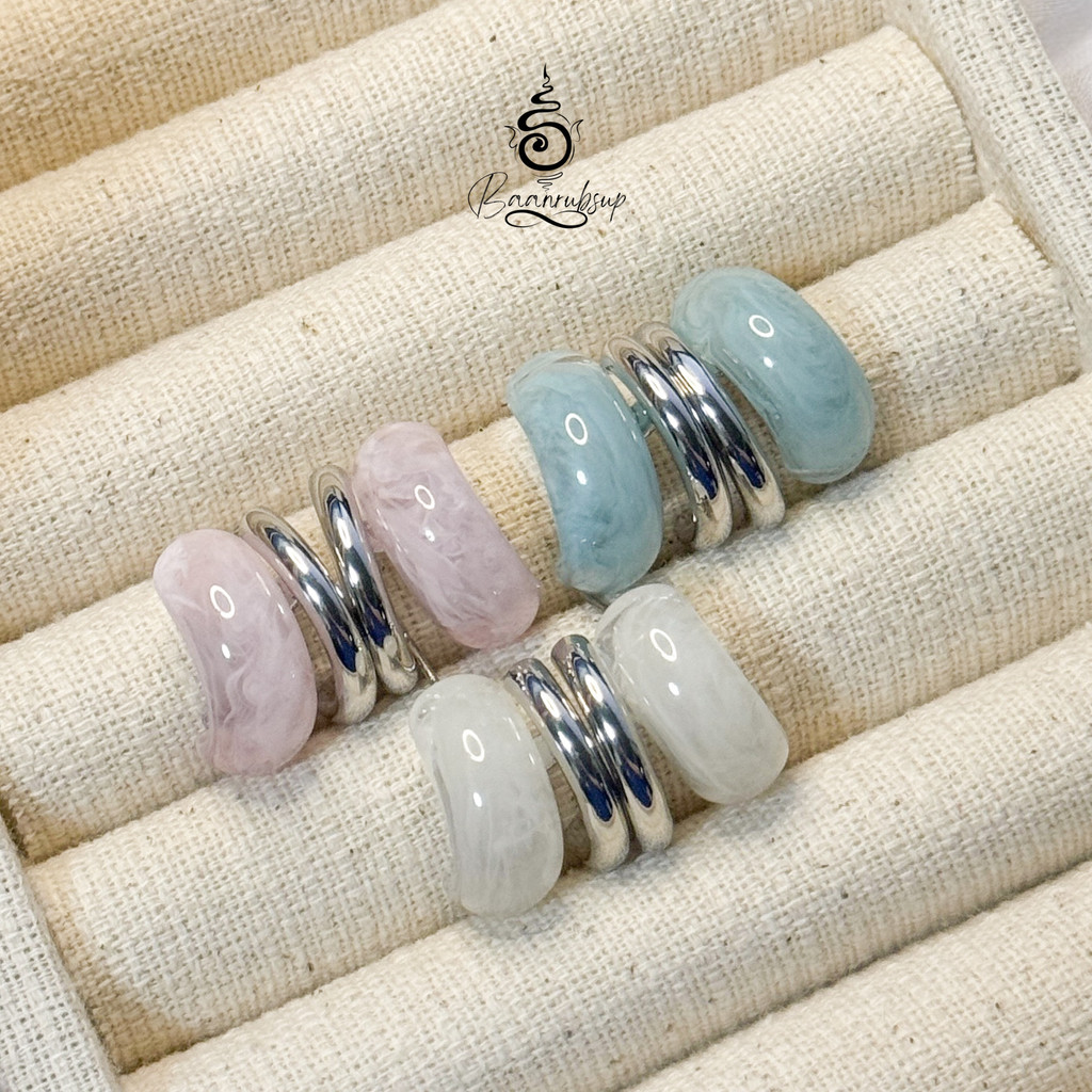 ✨ผ่านพิธี✨ต่างหู หินนำโชค โรสควอตซ์ อความารีน มูนสโตน เสริมเงิน งาน รัก การเรียน สอบ