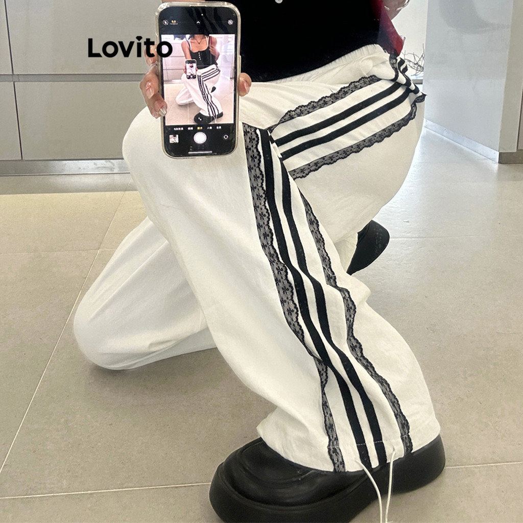 Lovito กางเกง บล็อกสี ธรรมดาสำหรับผู้หญิง LNA77028
