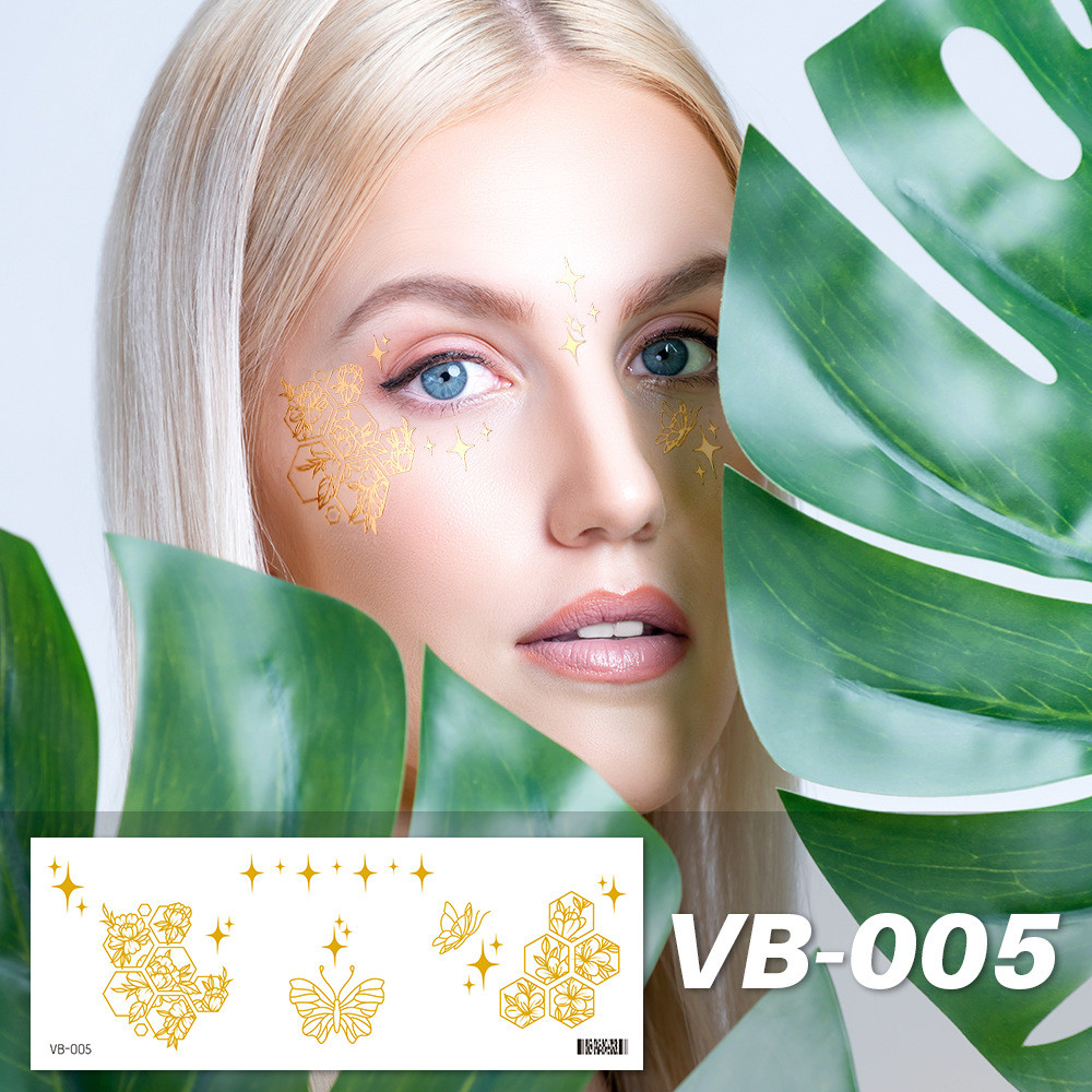 รอยสักใบหน้า,ทองดาวผีเสื้อดอกไม้ปลอมใบหน้าสักชั่วคราวโลหะสําหรับผู้หญิงสาวรอยสักใบหน้าชั่วคราวสําหรับงานปาร์ตี้แต่งหน้าเทศกาลอุป - รูปที่ 7