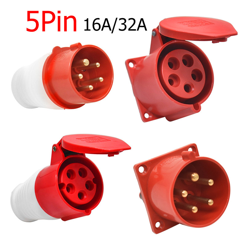 5pin IP44 ปลั๊กอุตสาหกรรมซ็อกเก็ตชายหญิงตัวเชื่อมต่อกันน้ํา 16A/32A กันน้ํากันฝุ่นการเชื่อมต่อไฟฟ้า