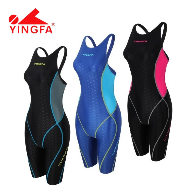Yingfa ชุดว่ายน้ํามืออาชีพการแข่งขัน Sharkskin ชุดว่ายน้ํายาวถึงเข่า