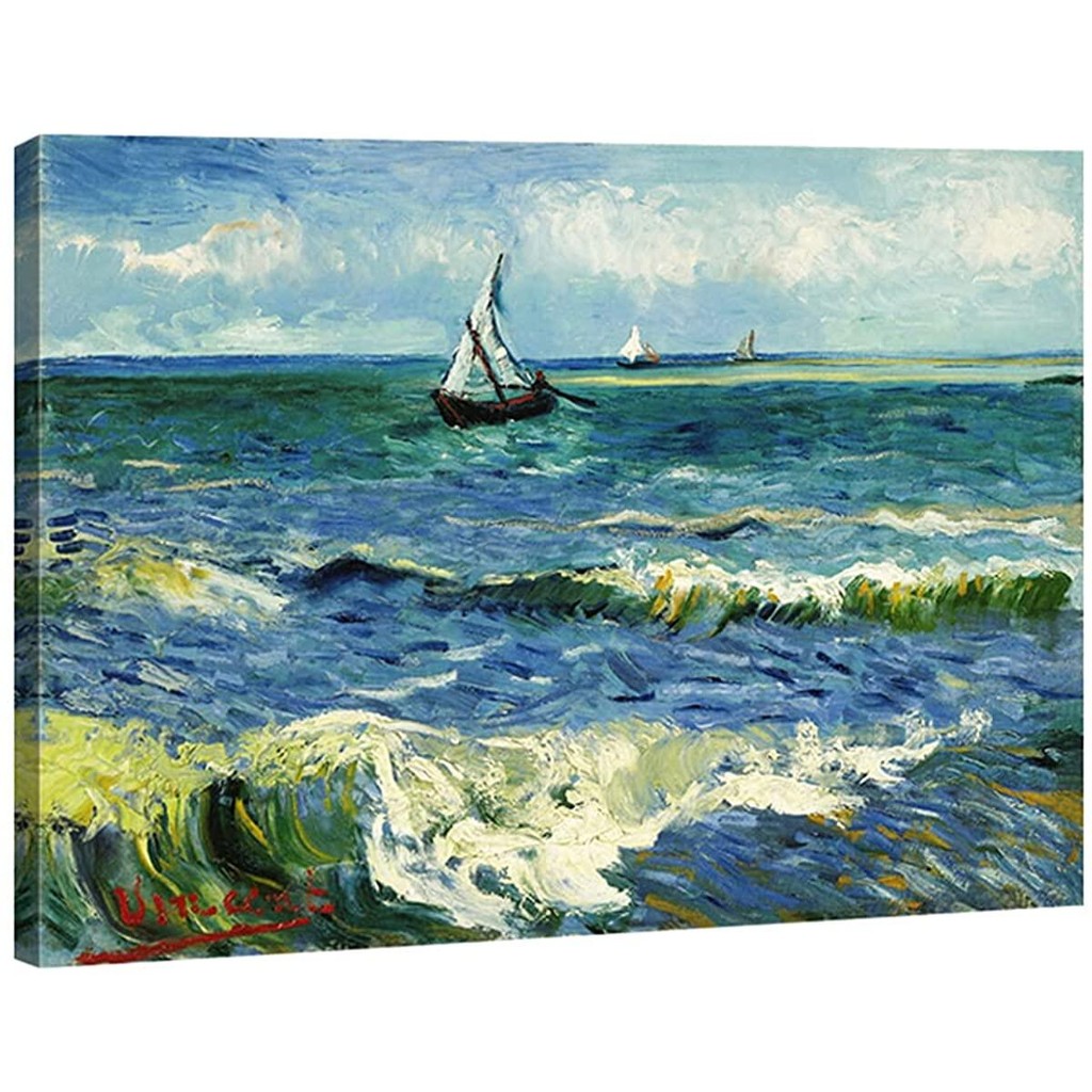ภูมิทัศน์ทะเลขนาดใหญ่พิเศษที่ Saintes Maries โดย Vincent Van Gogh ภาพวาด Giclee ผ้าใบพิมพ์ Ocean Sea ภาพบนผ้าใบ Wall Art สําหรับห้องนั่งเล่น Home O