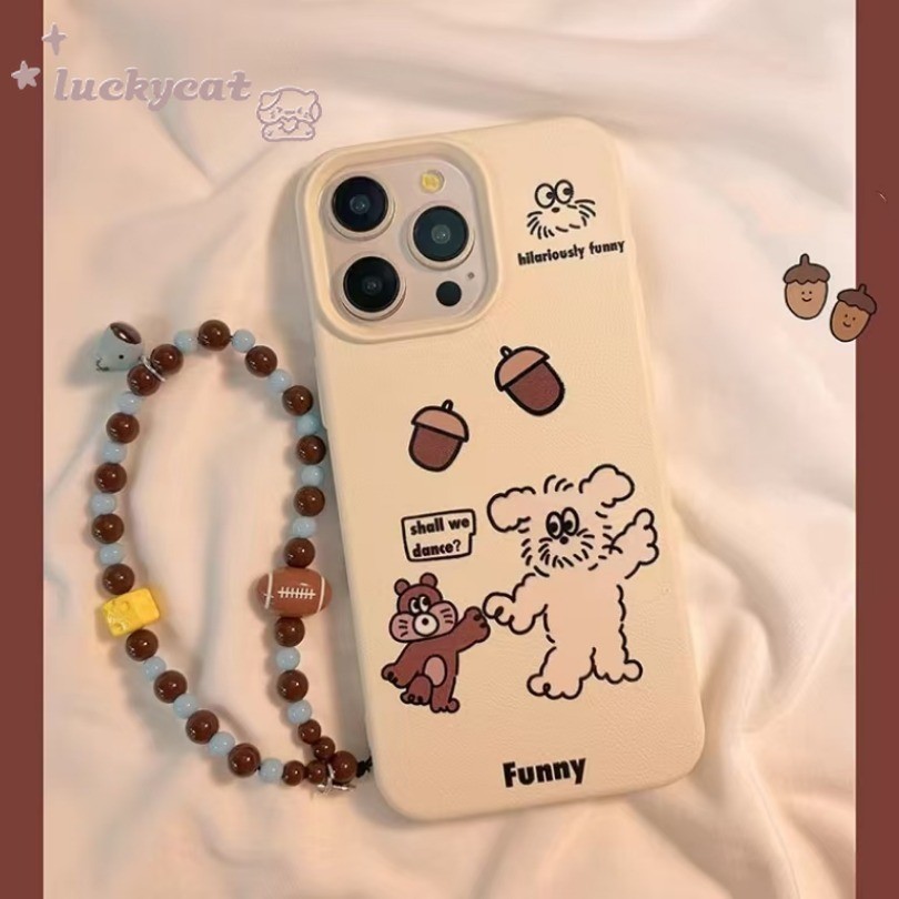 Iphone 16 15 14 13 12 11 Pro Max X Xr Xs Max เคสโทรศัพท์สนุกน่ารักมือในมือเต้นรําสัตว์นุ่ม + Lanyard หนังปกหลัง