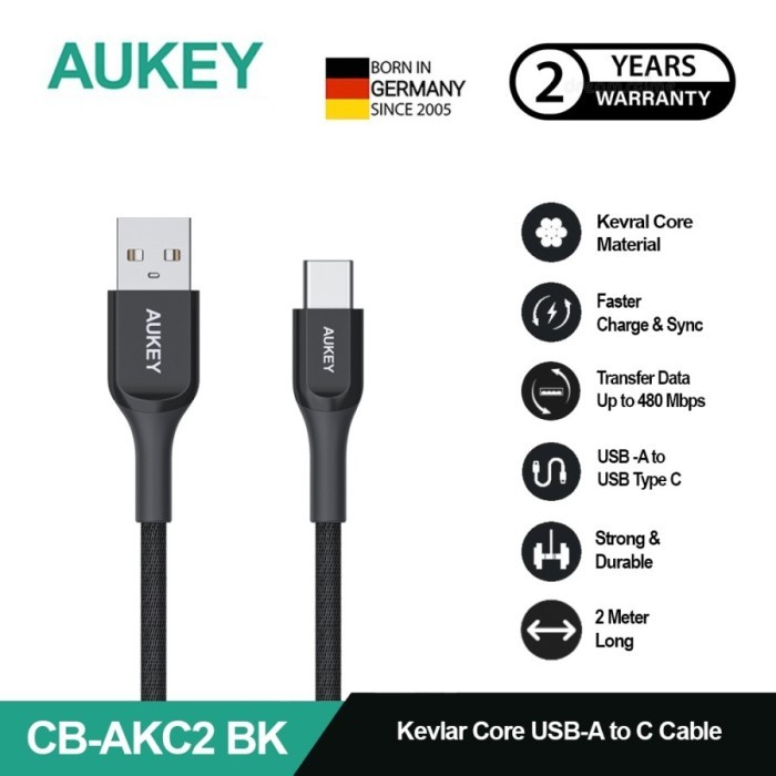 AUKEY USB-A ถึง USB-C CB-AKC2 สายชาร์จ Kevlar Core 2M