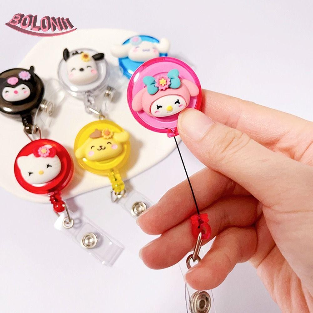 Bo ID Card Holder, Cinnamoroll Pompompurin Retractable Badge Reel, อุปกรณ์สํานักงาน Melody Kuromi น่ารักง่ายต่อการดึงหัวเข็มขัดโรงพยาบาลหมอ
