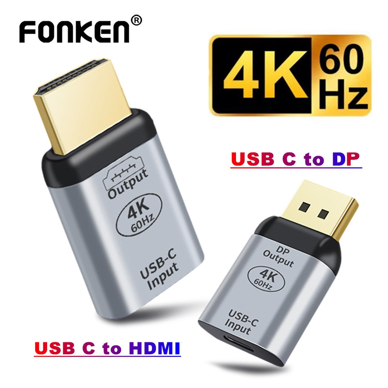 Fonken USB Type C หญิงถึง HDMI-ใช้งานร่วมกับ DP ชายอะแดปเตอร์ 4K 60Hz USB C ปลั๊ก Converter สําหรับแล็ปท็อปโน้ตบุ๊คเชื่อมต่อ