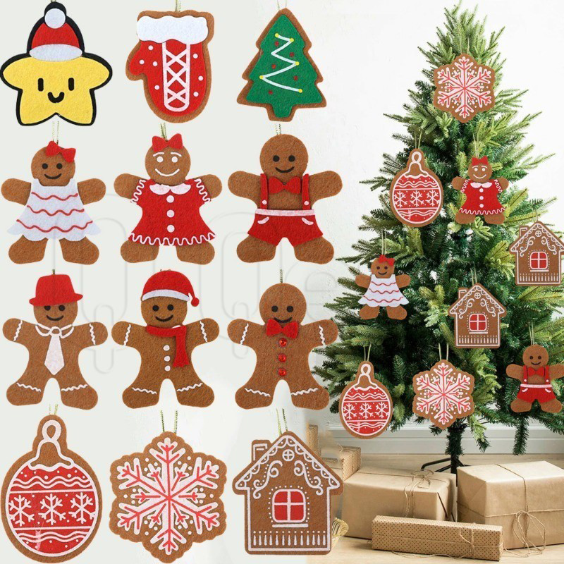 6 ชิ้น Gingerbread Man Xmas จี้ - การ์ตูนเกล็ดหิมะ Star ตุ๊กตาตกแต่ง - เครื่องประดับเทศกาลไม่ทอ - เครื่องประดับแขวนต้นคริสต์มาส - Merry Christmas Party Supplies