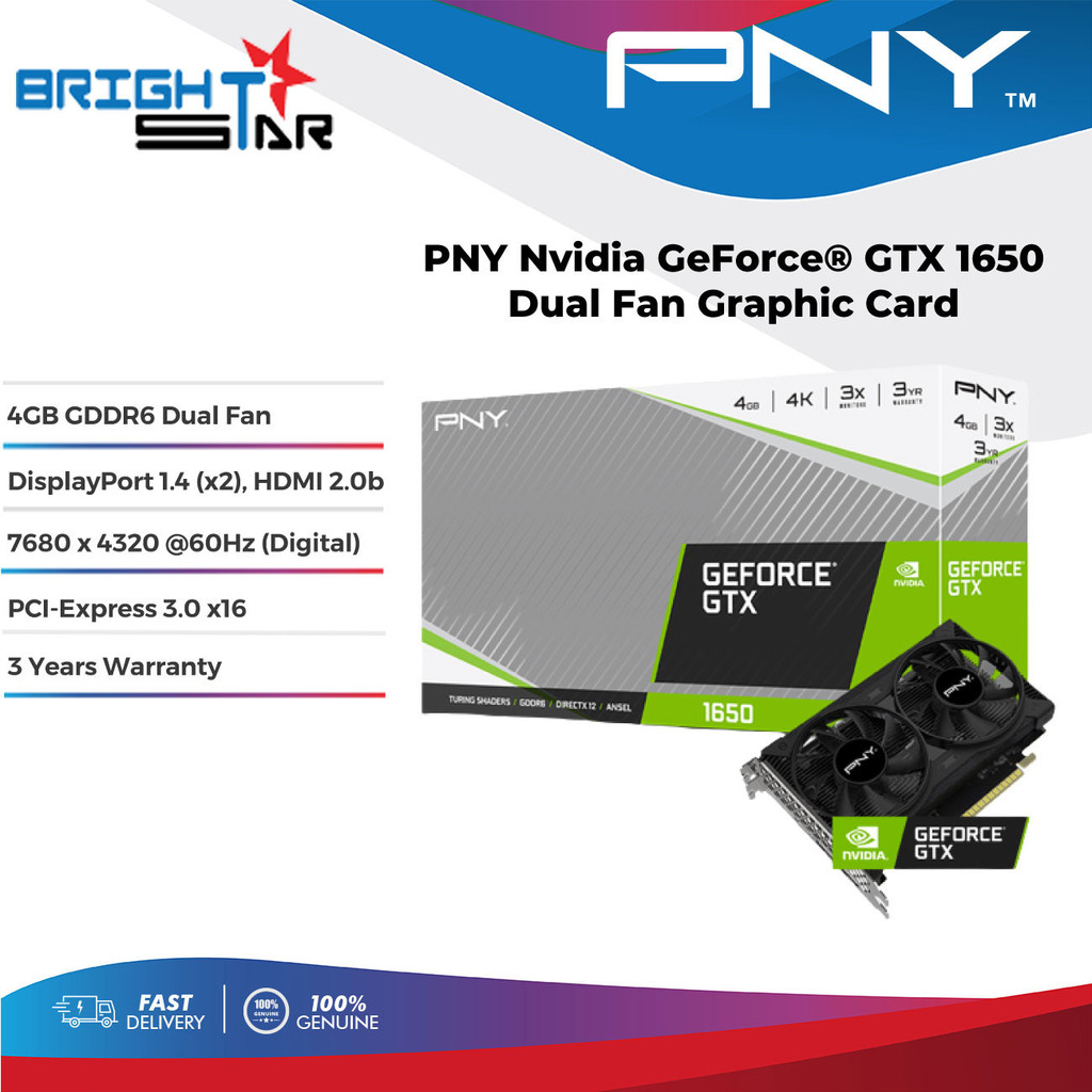 Pny Nvidia GeForce GTX 1650 4GB GDDR6 กราฟิกการ์ดพัดลมคู่