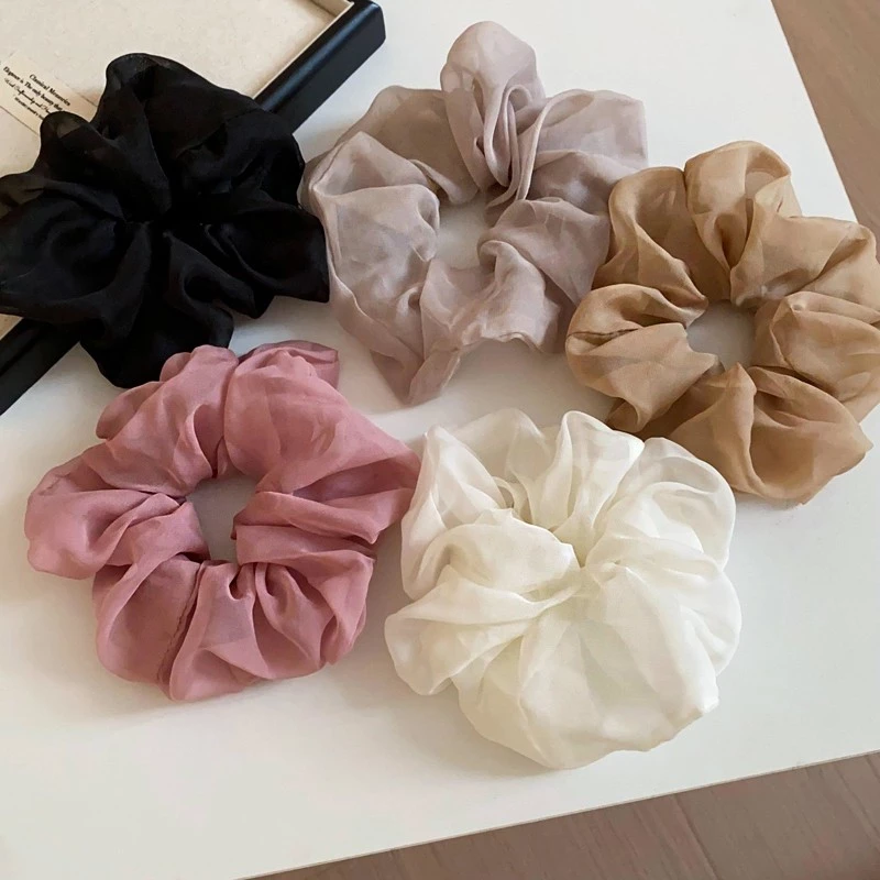 DREJEW เดรช สไตล์ใหม่ผูกผมตาข่ายฟองลําไส้ใหญ่ผูกผมสีทึบที่เรียบง่ายสาวผมเชือกคาดศีรษะ