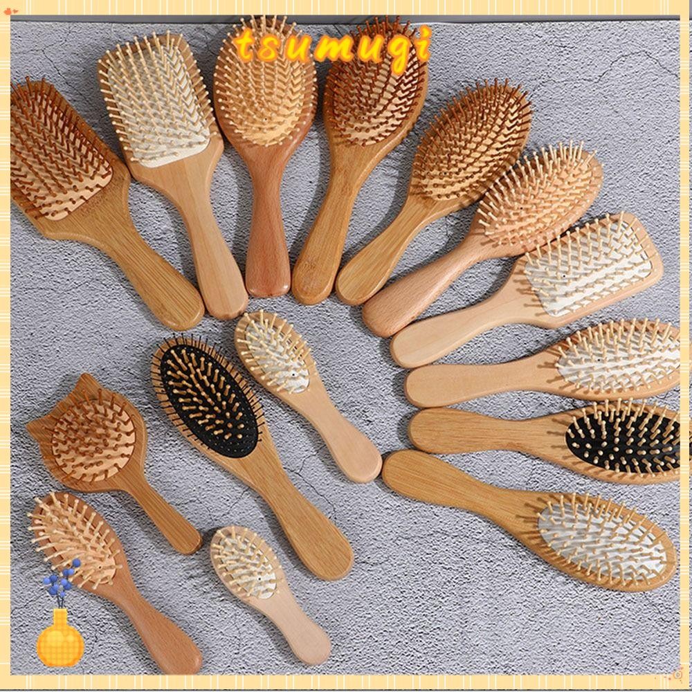 Tsumugi แปรงนวด 1 ชิ้น, ผมร่วง Hairbrush หวีไม้, Care Paddle Cushion หวีไม้ไผ่ผมหนังศีรษะ