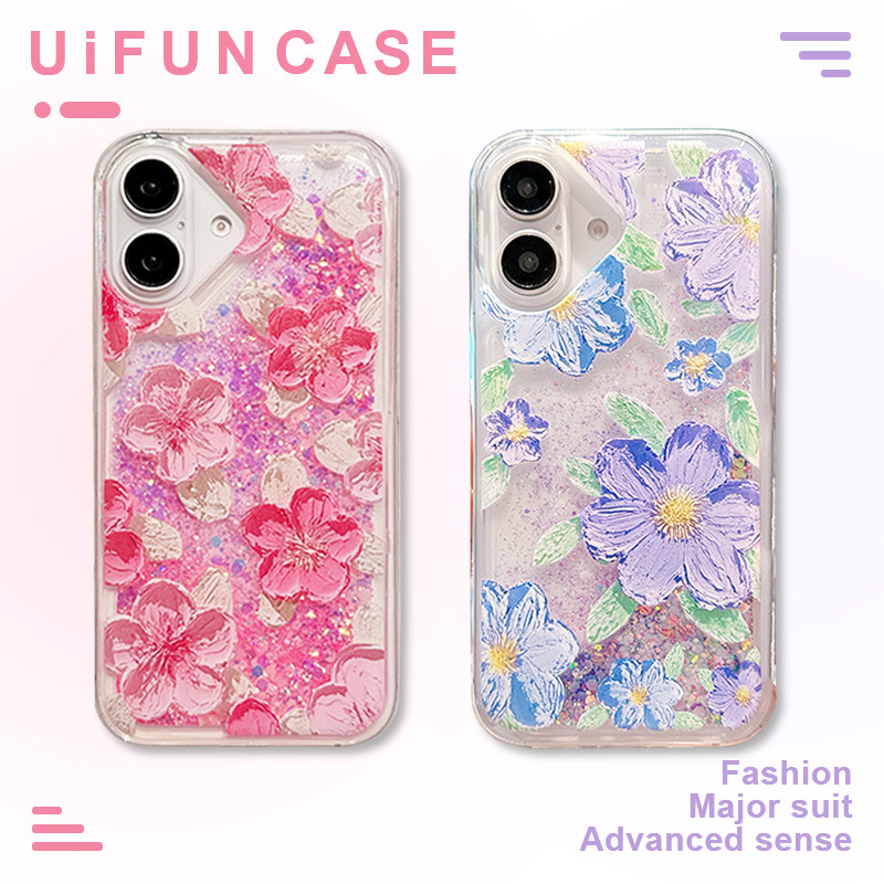 Ins Luminous ภาพวาดสีน้ํามันดอกไม้ Quicksand เคสโทรศัพท์สําหรับ iPhone 16 15 14 13 12 Mini 11 Pro Max Xr Xs X 8 7 6s 6 Plus โปร่งใสกันกระแทก TPU Shell