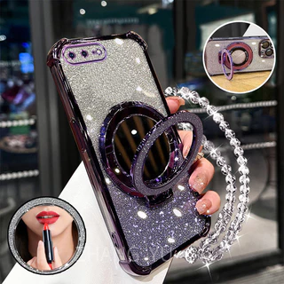 กันกระแทกเคสสําหรับ iPhone 6 7 8 6S plus เคสโทรศัพท์ 3D ที่วางกระจกแต่งหน้าสร้อยข้อมือใหม่ softcase