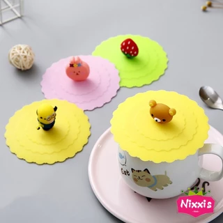 NIS ฝาปิดซิลิโคนถ้วยแก้ว ที่จับเป็นการ์ตูน ขนาด10cm นำกลับมาใช้ใหม่ได้ Cup Lid