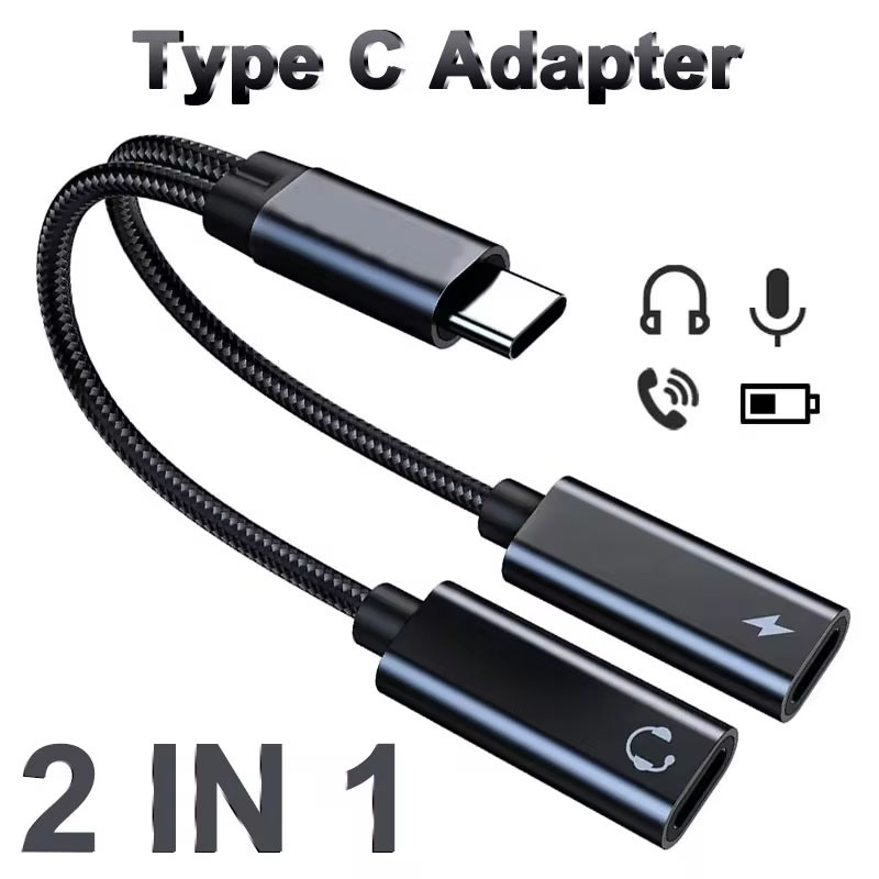 2 IN 1 USB C Type C Splitter ถึง Dual Type USB C หูฟังแจ็คอะแดปเตอร์เสียง Fast Charging สําหรับ Samsung iPhon 15/16