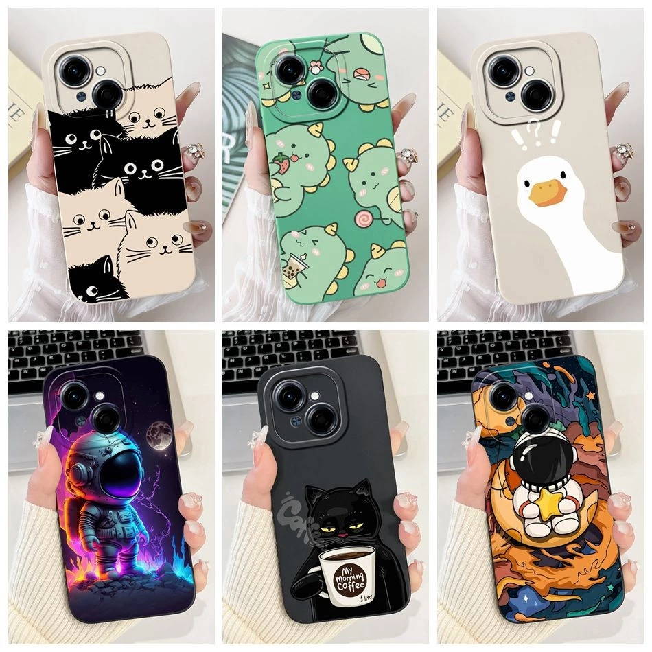 Tecno Spark Go 1 น่ารักนักบินอวกาศแมวไดโนเสาร์การ์ตูนซิลิโคนอ่อนนุ่มกรณีเยลลี่ Tecno Spark Go 2025 Go1 เลนส์ป้องกันเคสโทรศัพท์