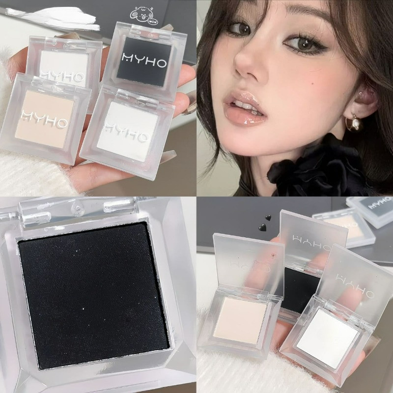 สีขาวสีดํา Matte Highlight Palettes Bright Eye Shadow Powder Pigment กันน้ํา Lasting Brightening Lying Silkworm แต่งหน้าเครื่องสําอาง