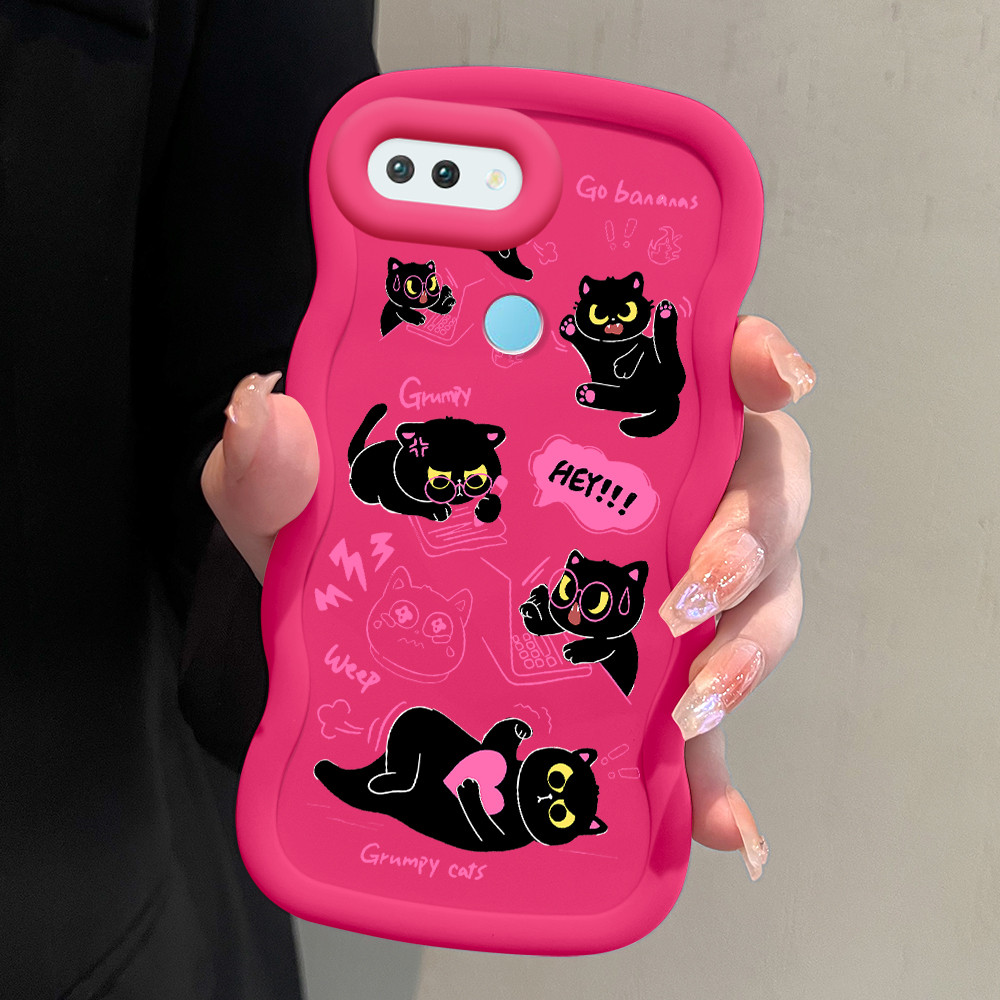 HP เคสโทรศัพท์สําหรับ OPPO F9 Pro แมวน่ารักรูปแบบขนาดใหญ่ Wave วัสดุ Macaron สีซิลิโคนอ่อนนุ่มกันกระ
