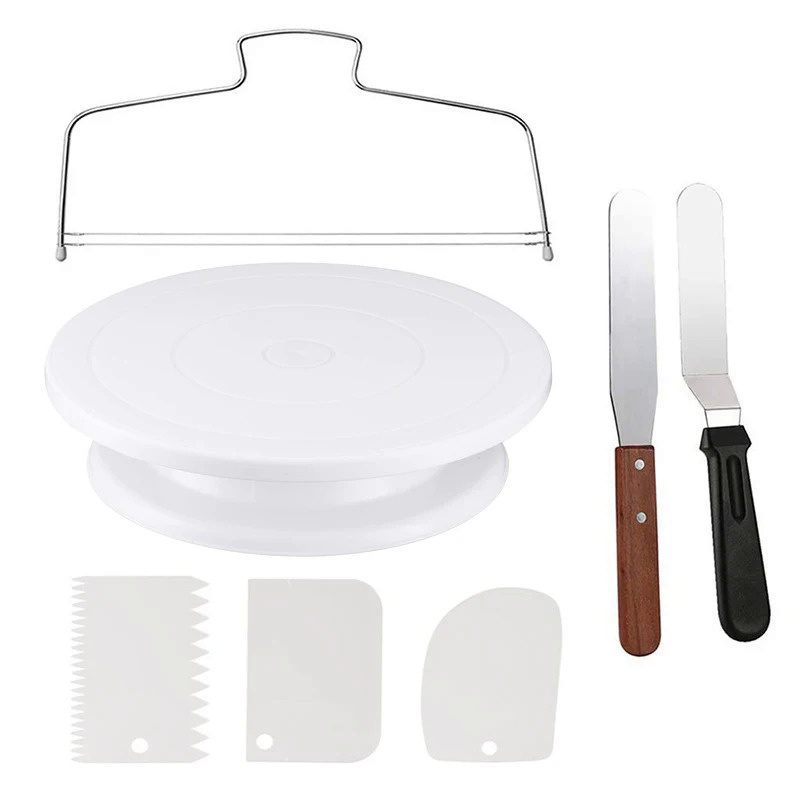 7Pcs Cake Making Tools Kit For Decorating Include Plastic Rotating Cake Turntable Icing Smoother/Spa